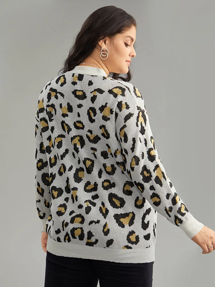 Leopard Print Elastic Cuffs Cardigan