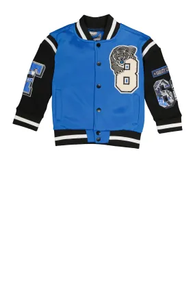 Little Boys Tiger Graphic Chenille Patch Varsity Jacket