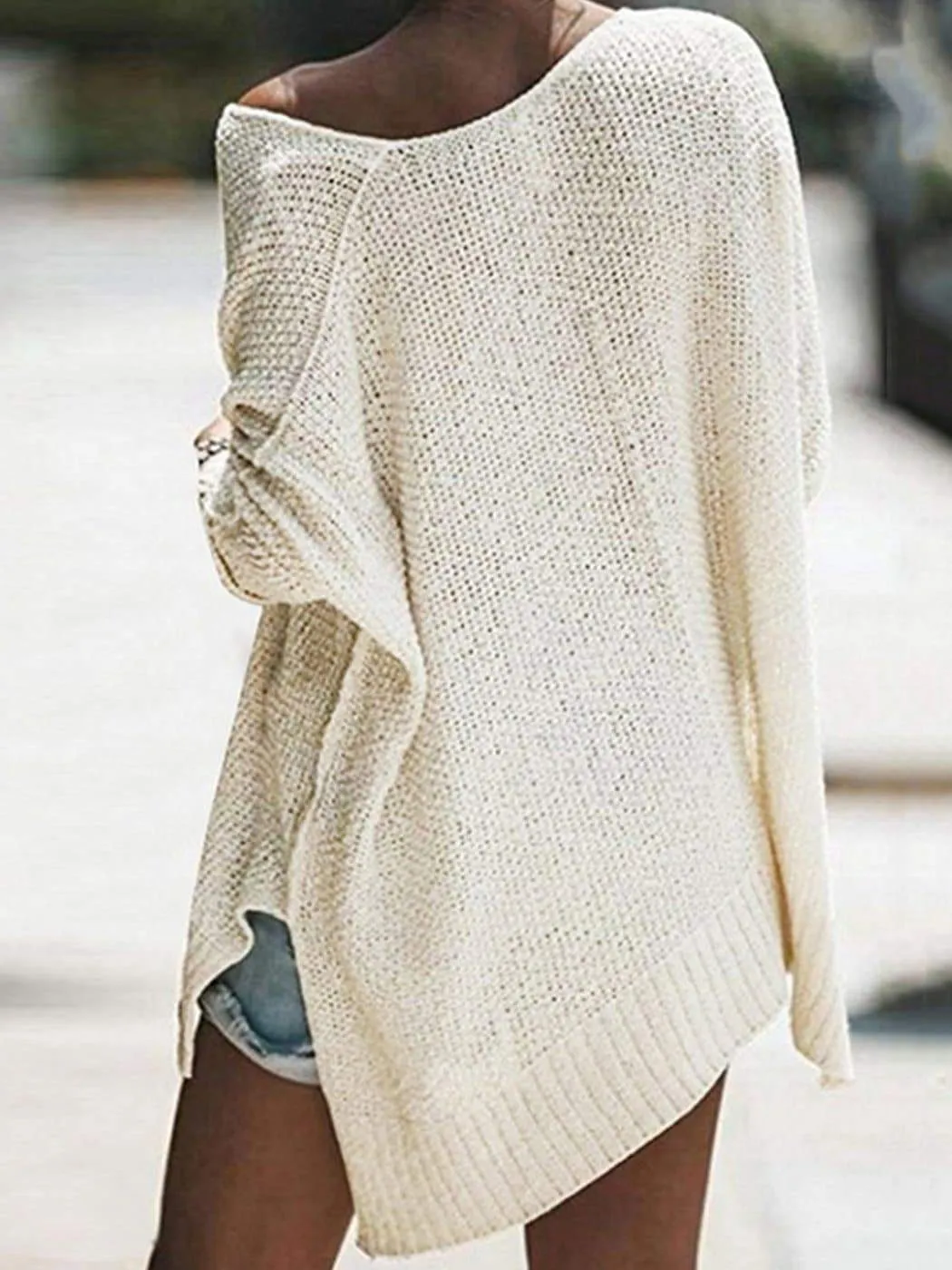 Loose Bat Sleeve Off Shoulder Knit Tunic