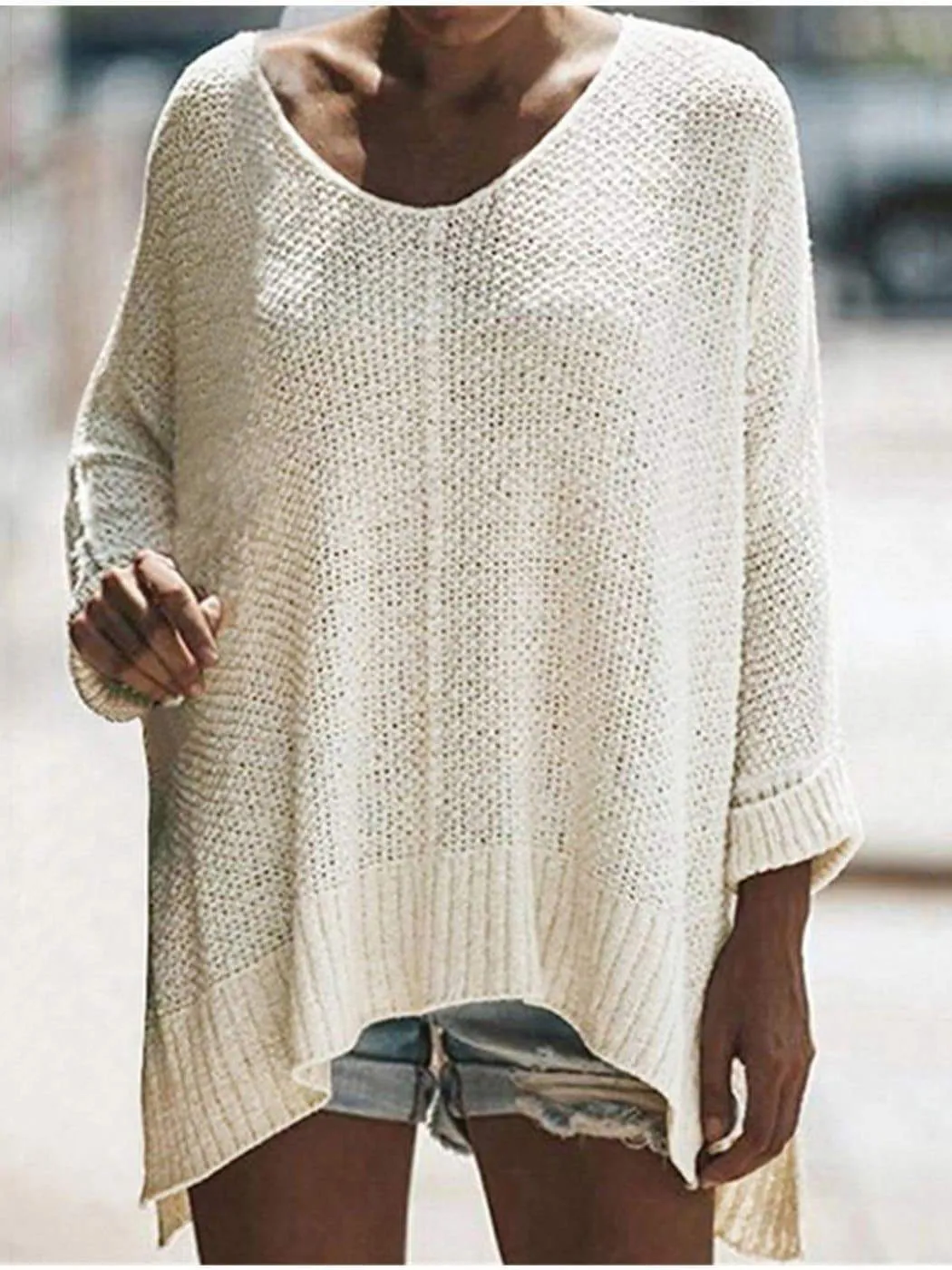 Loose Bat Sleeve Off Shoulder Knit Tunic
