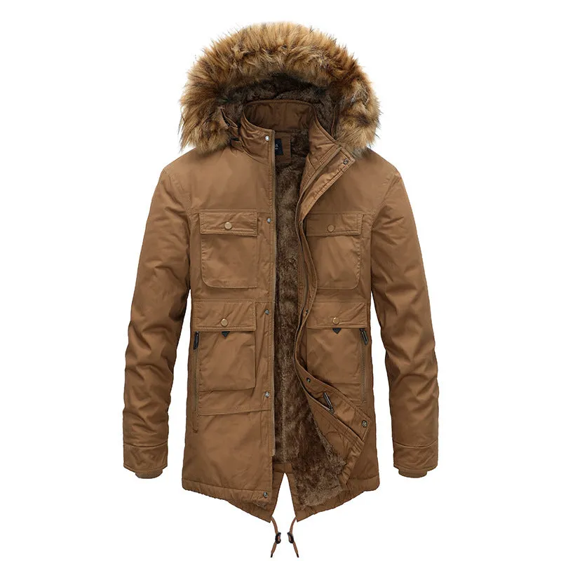 Men's Hooded Fur Collar Winter Thickened Jacket
