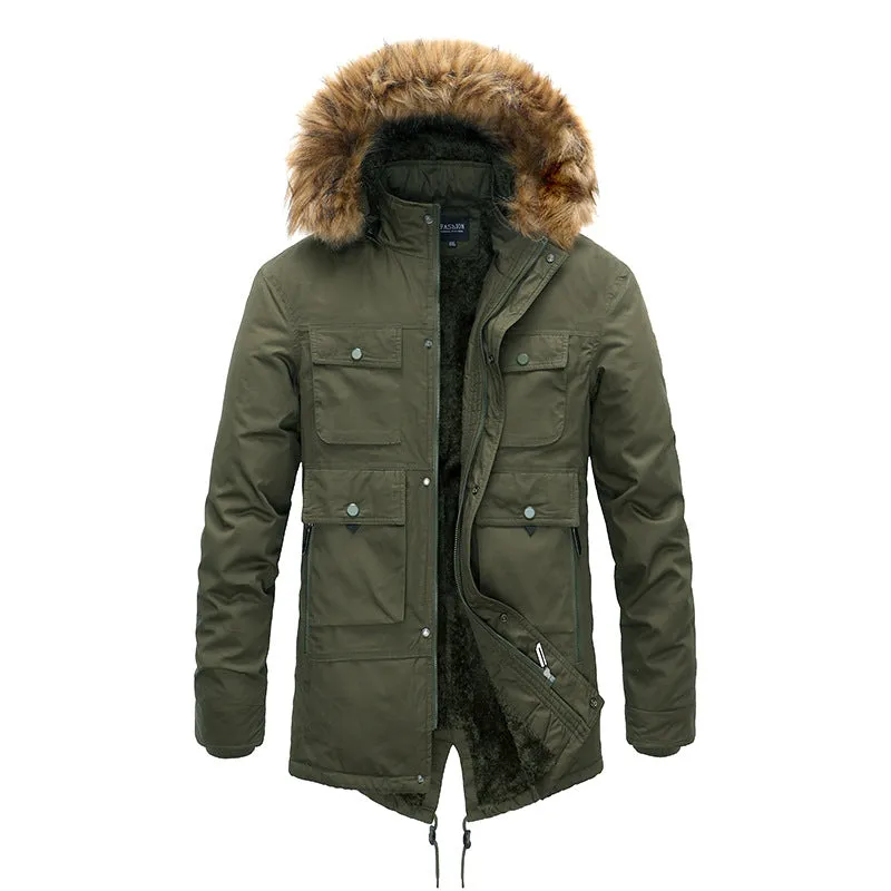 Men's Hooded Fur Collar Winter Thickened Jacket