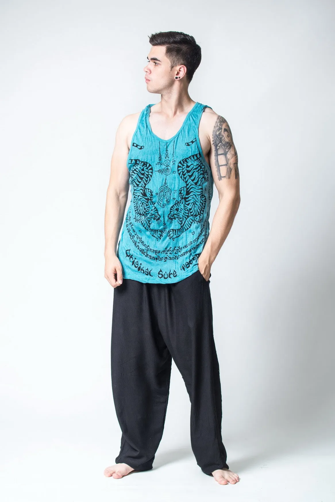 Mens Thai Tattoo Tank Top in Turquoise