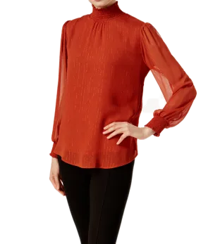 Metallic-Detail Turtleneck Blouse