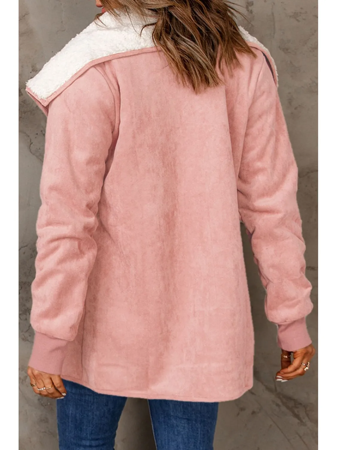 Open Front Long Sleeve Sherpa Jacket with Pockets