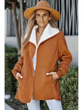 Open Front Long Sleeve Sherpa Jacket with Pockets