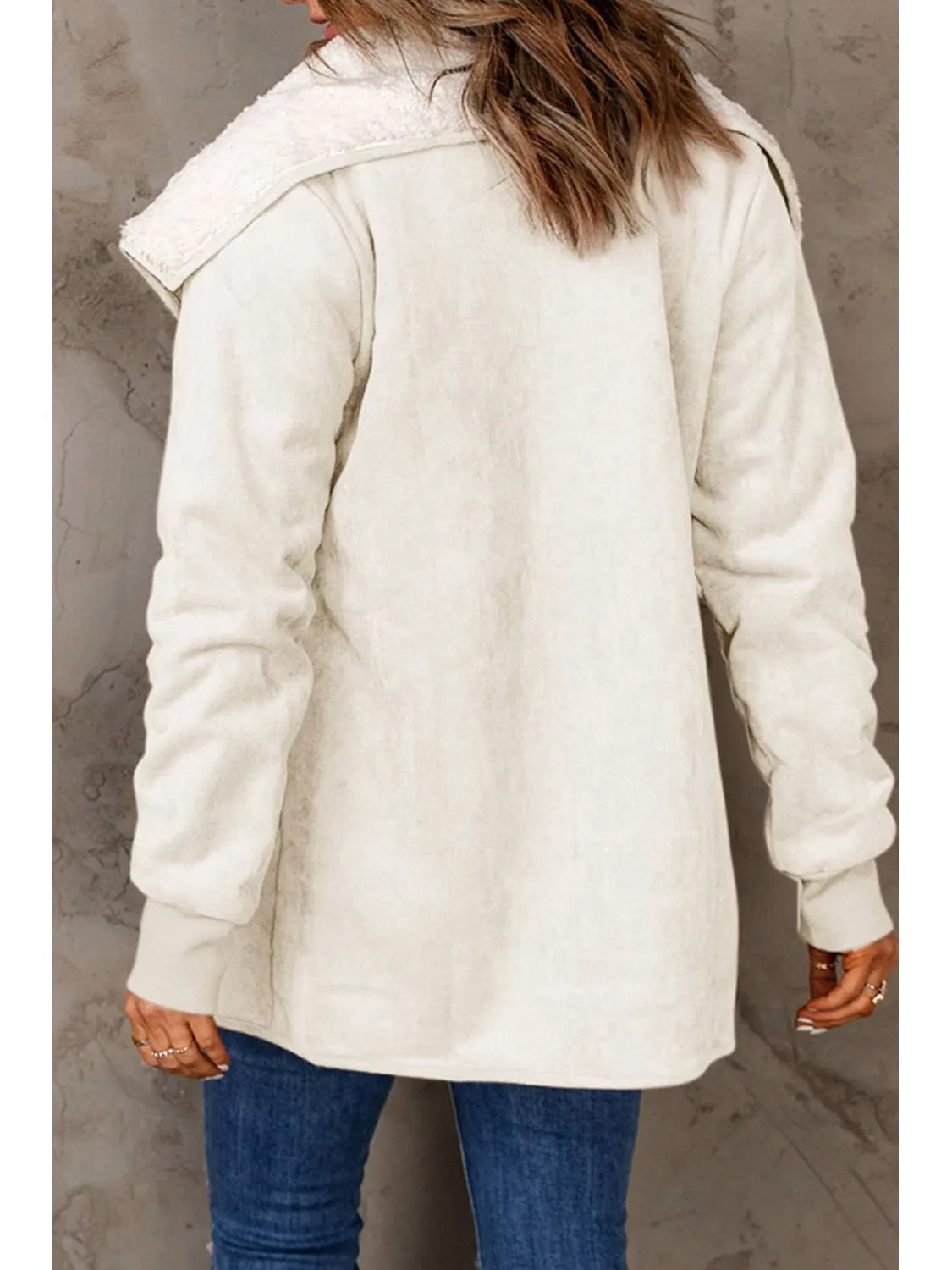 Open Front Long Sleeve Sherpa Jacket with Pockets