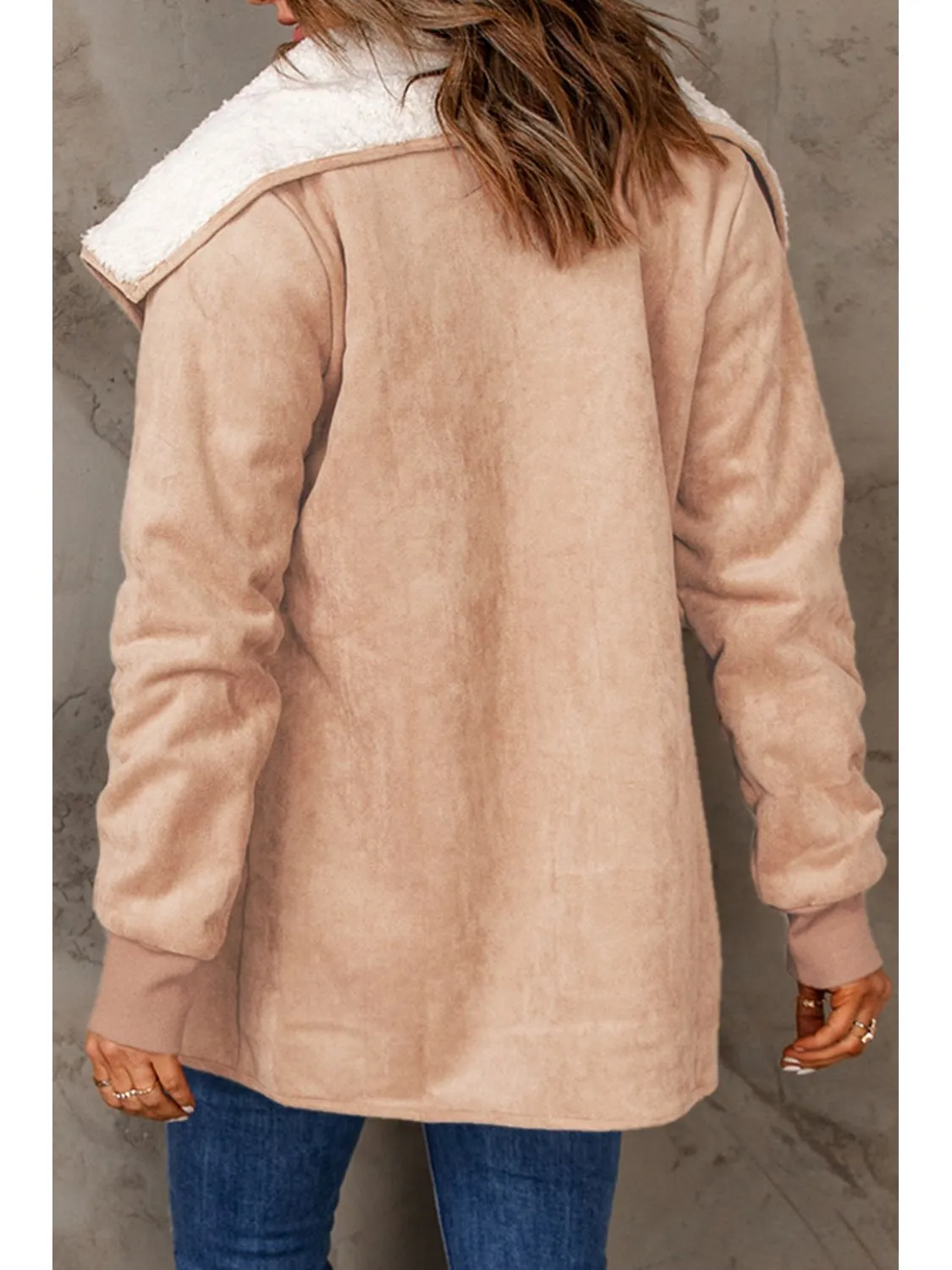 Open Front Long Sleeve Sherpa Jacket with Pockets