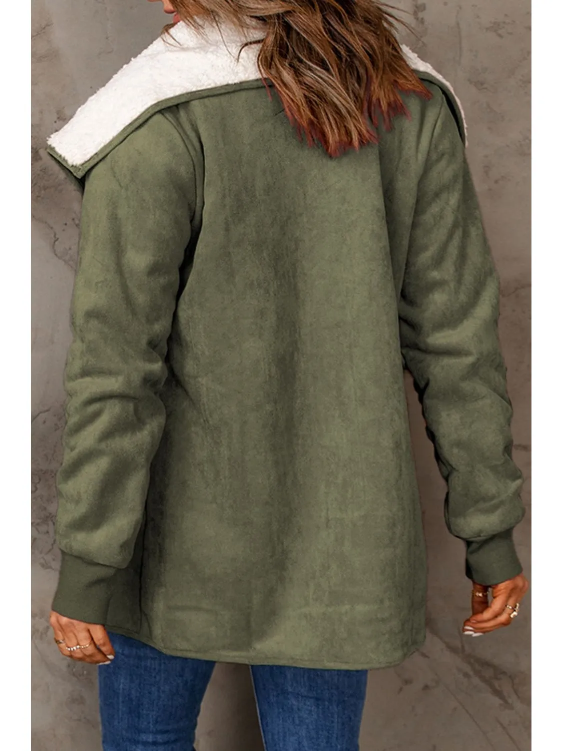 Open Front Long Sleeve Sherpa Jacket with Pockets