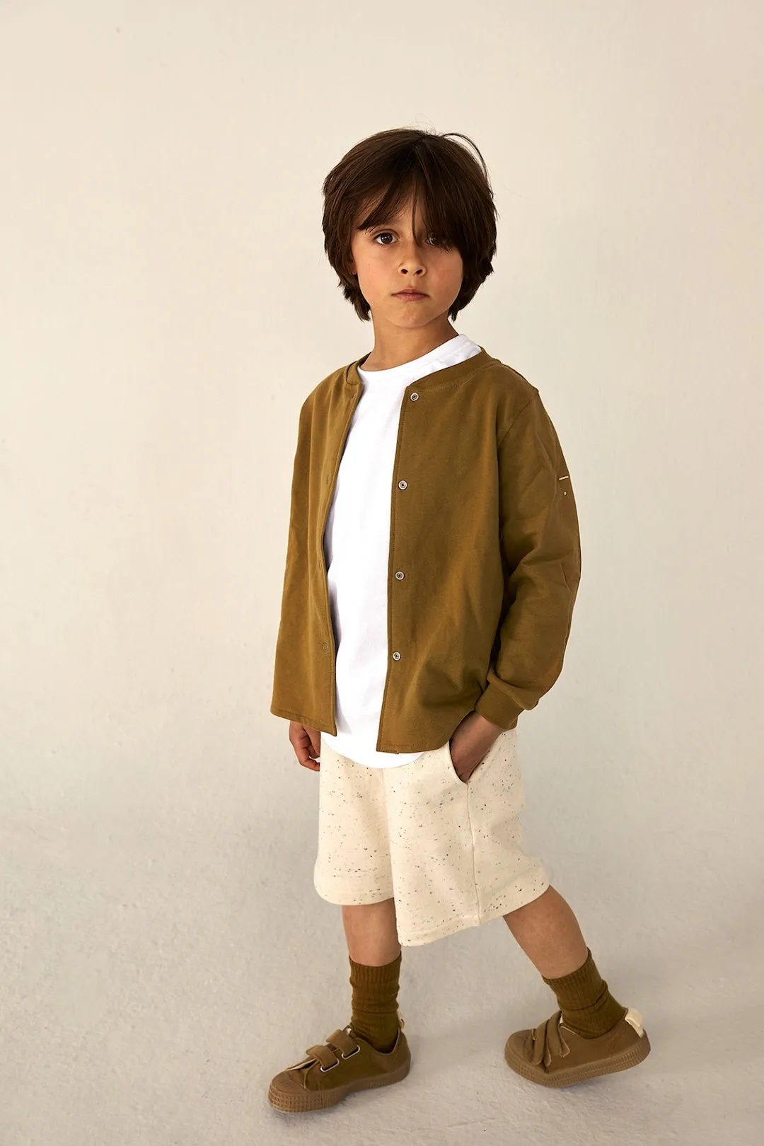 Organic Round Neck Cardigan "Peanut"