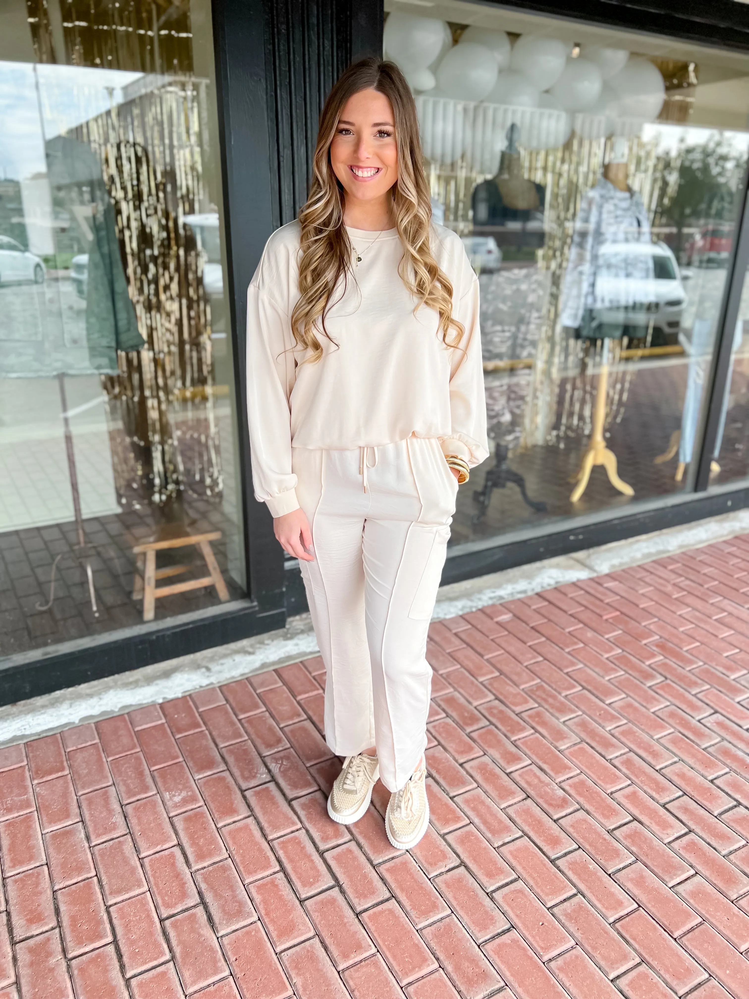 Pintuck Joggers-Oatmeal