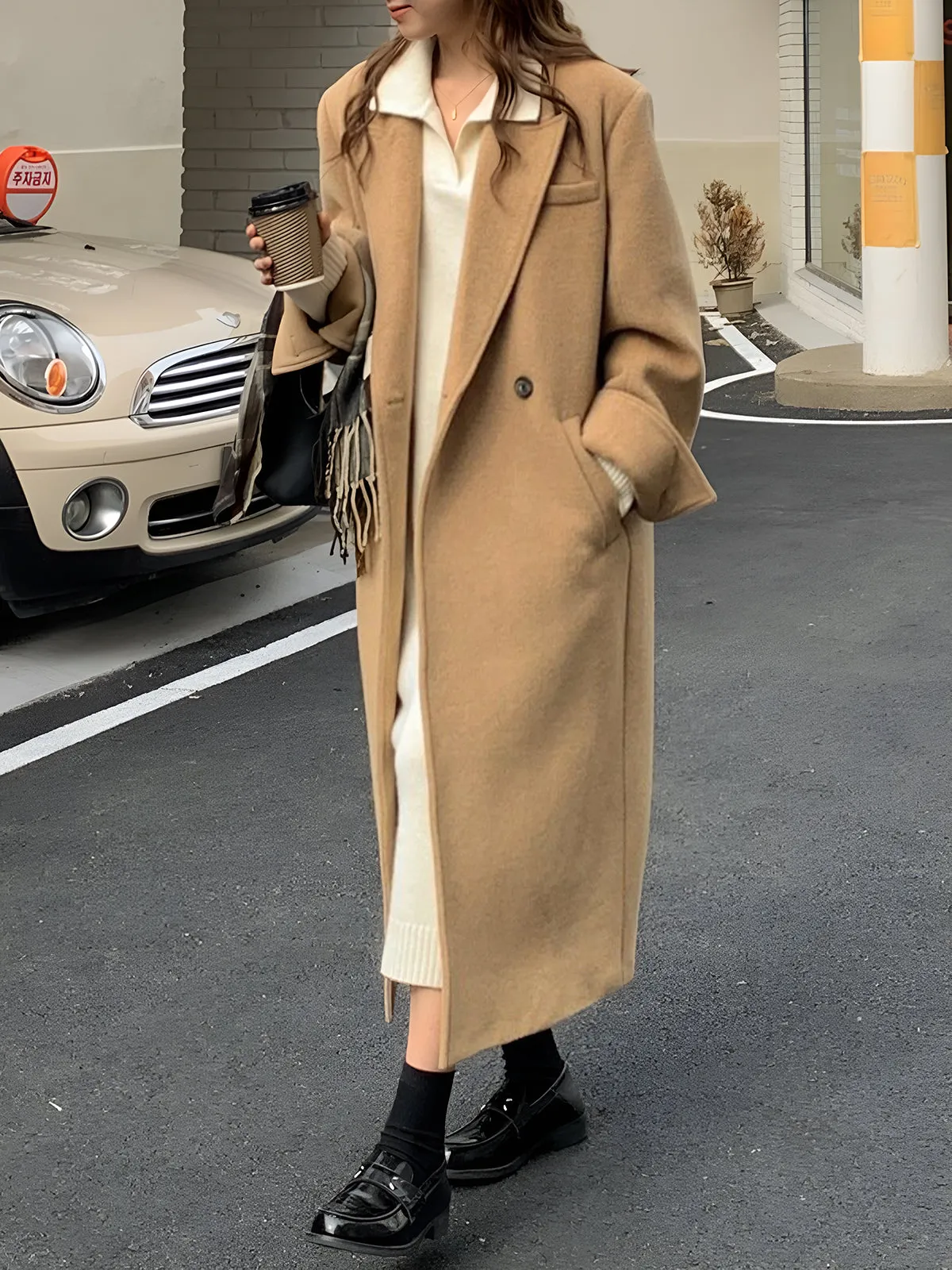 Polo Neck Loose Knit Midi Dress