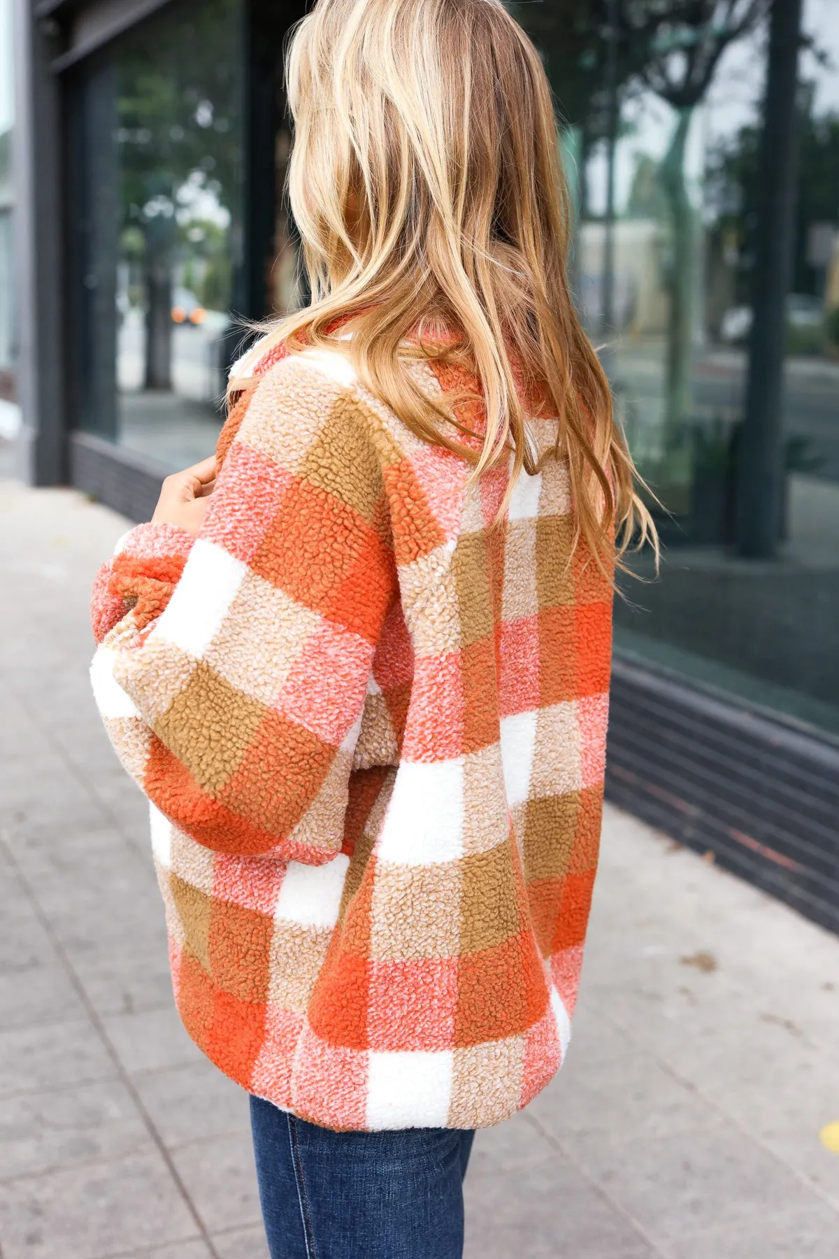 Rust Plaid Sherpa Jacket