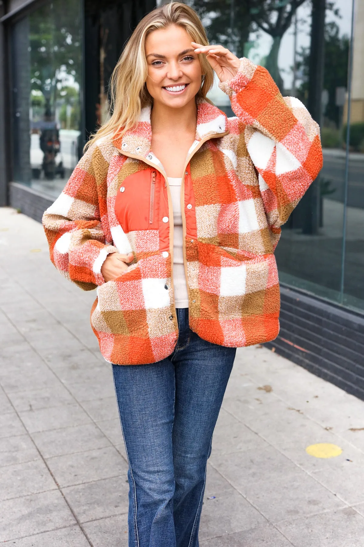 Rust Plaid Sherpa Jacket