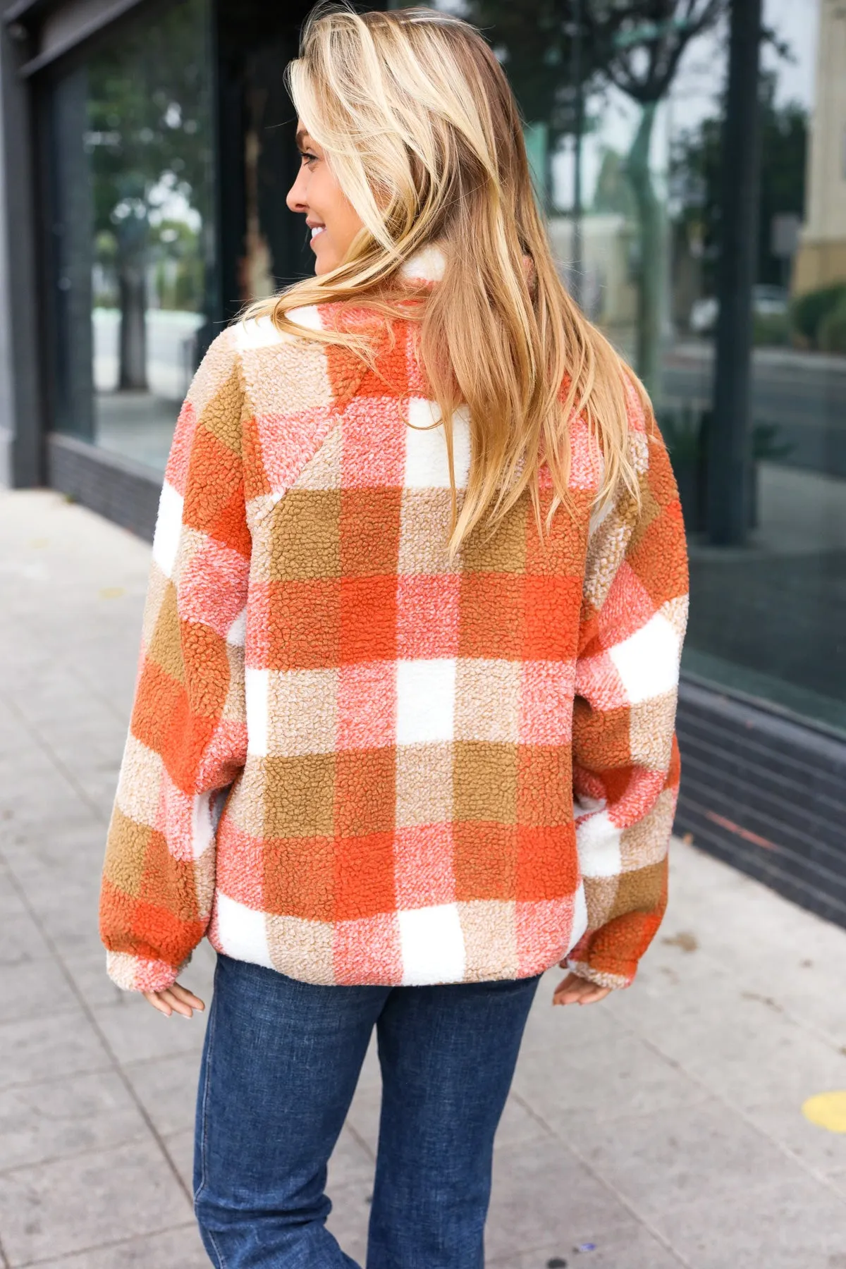 Rust Plaid Sherpa Jacket