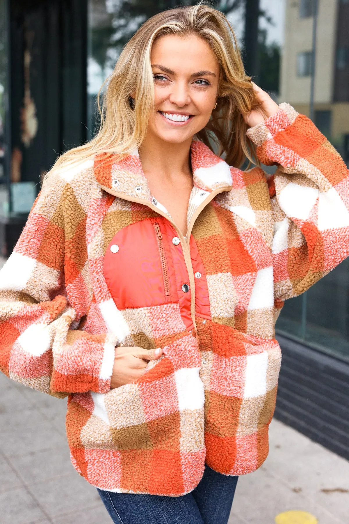 Rust Plaid Sherpa Jacket
