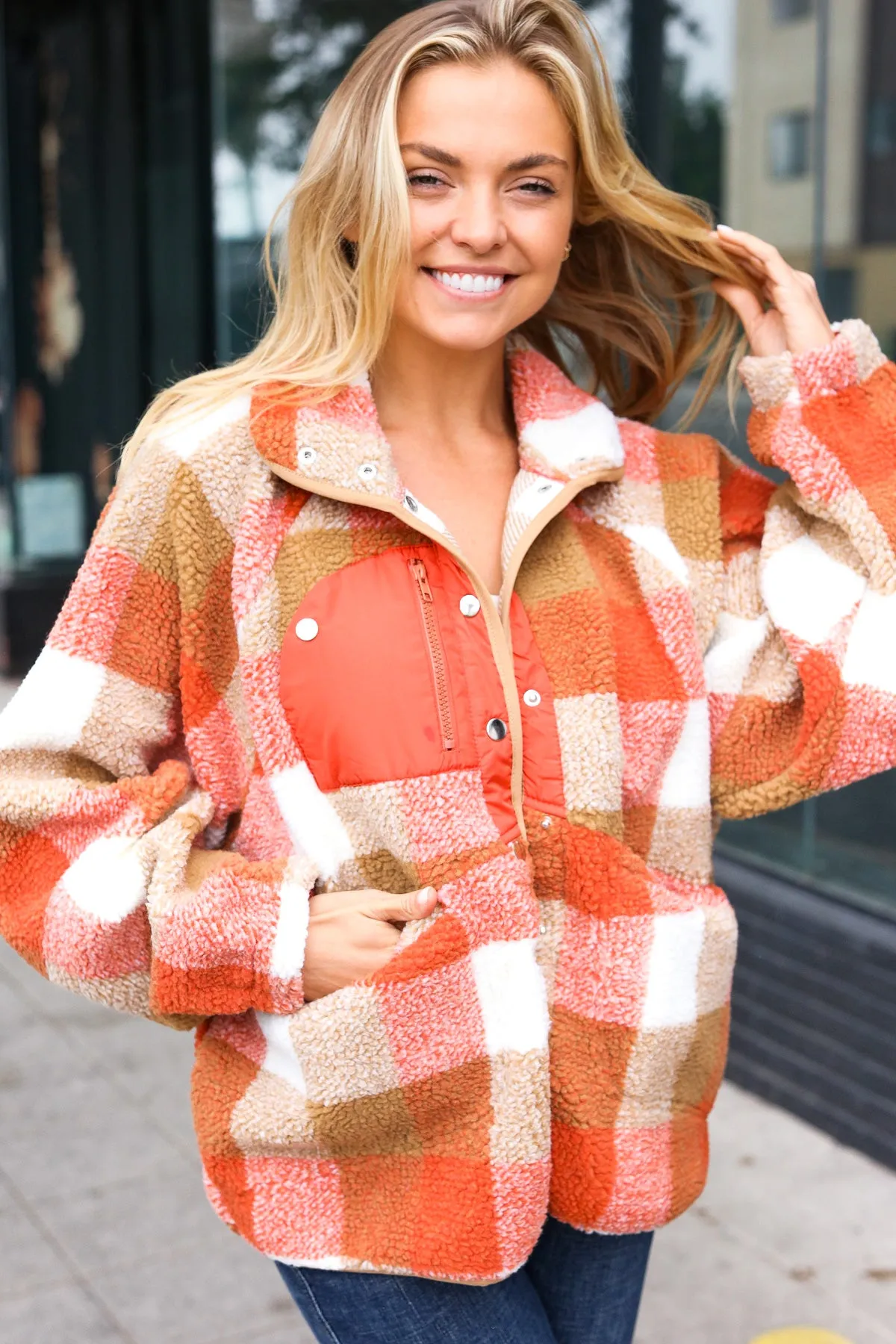 Rust Plaid Sherpa Jacket