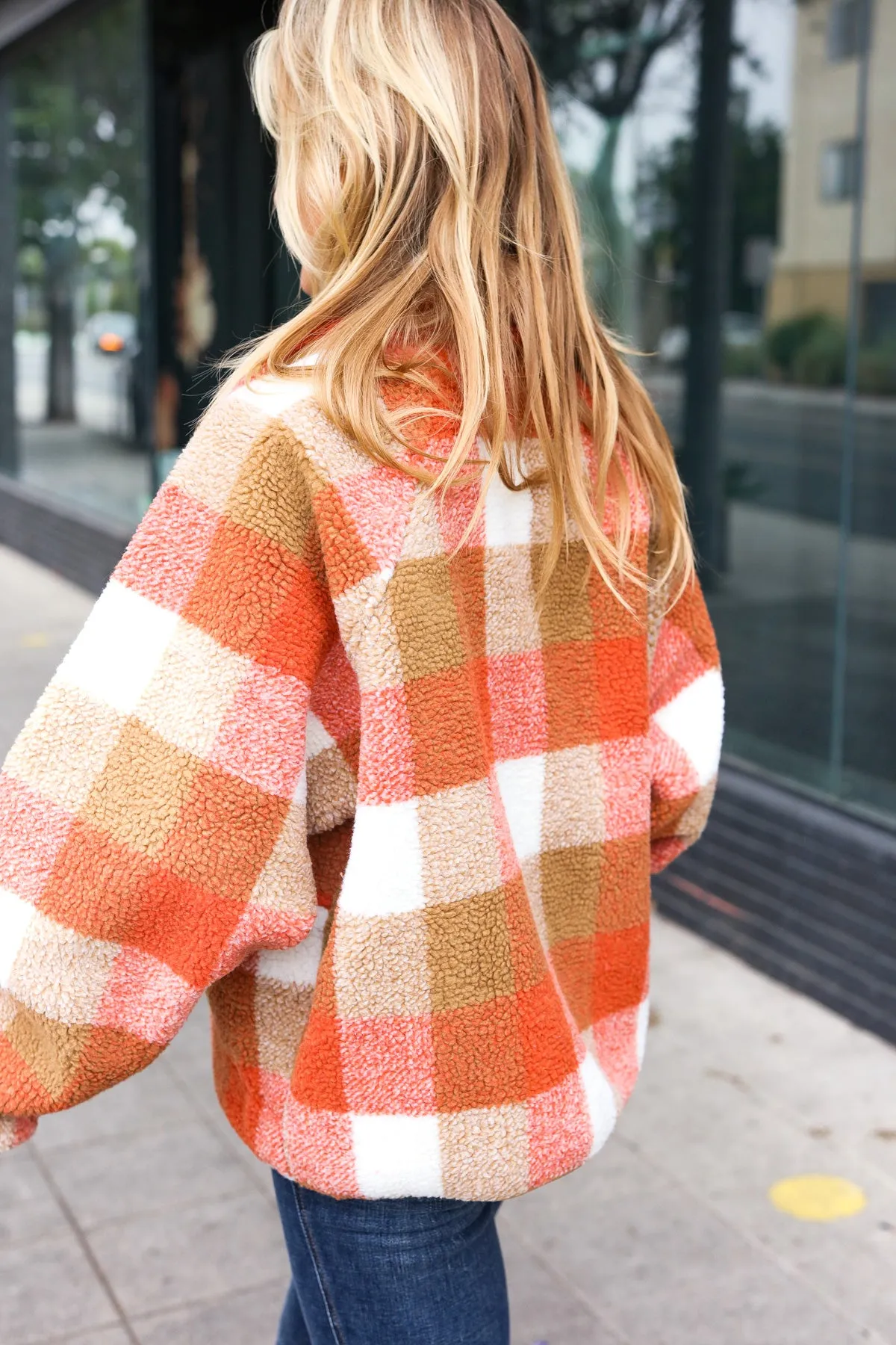 Rust Plaid Sherpa Jacket