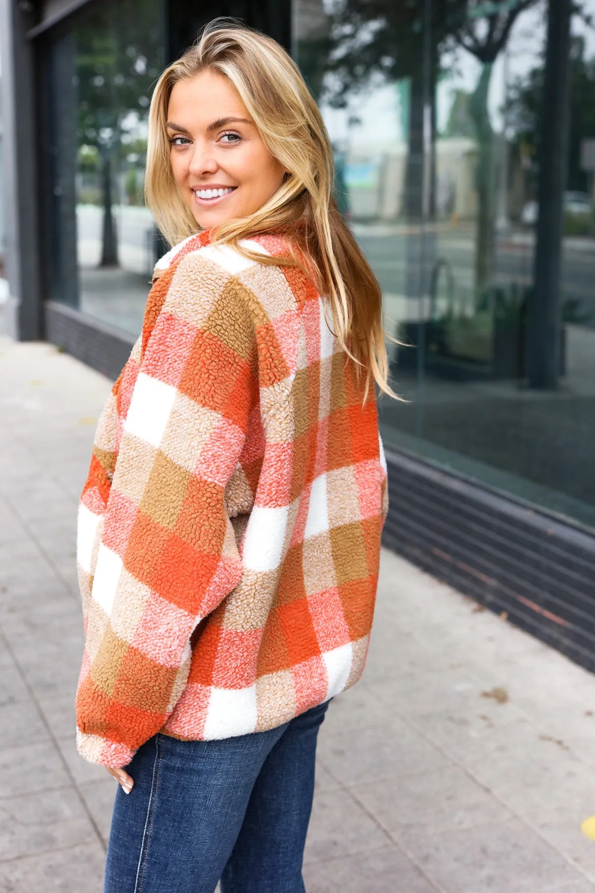 Rust Plaid Sherpa Jacket