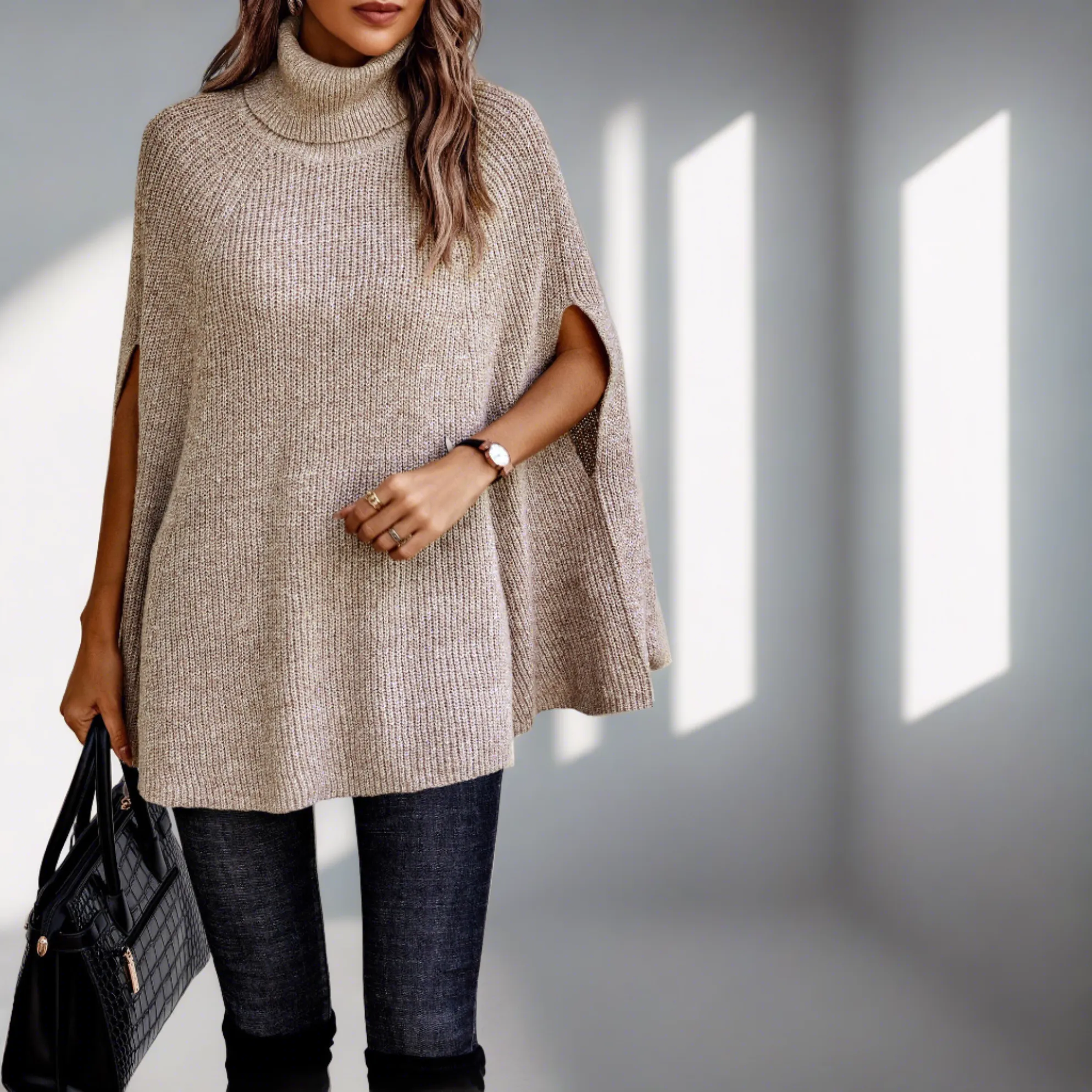 Turtle Neck Cozy Cape Poncho