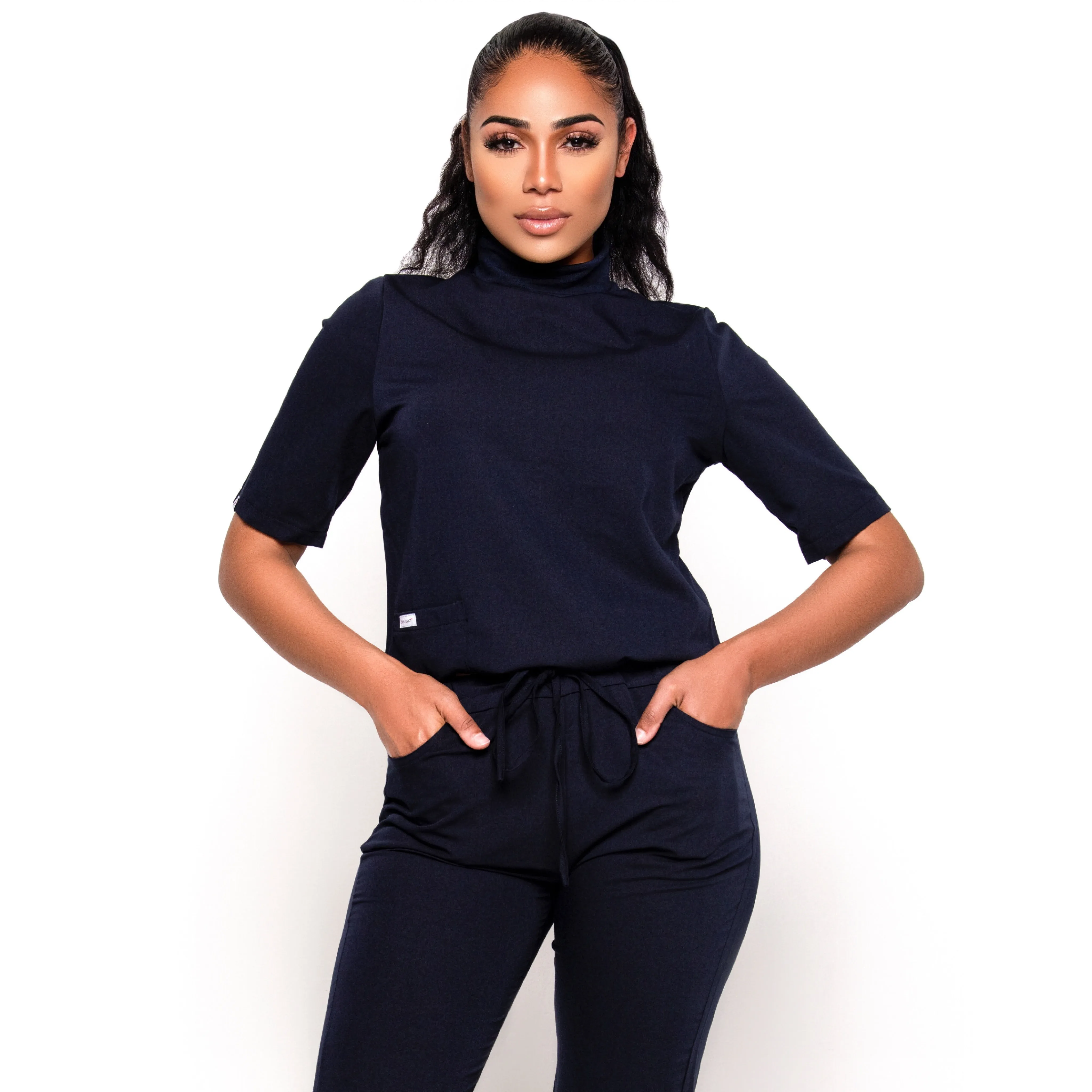 Turtleneck Scrub Top (Black)