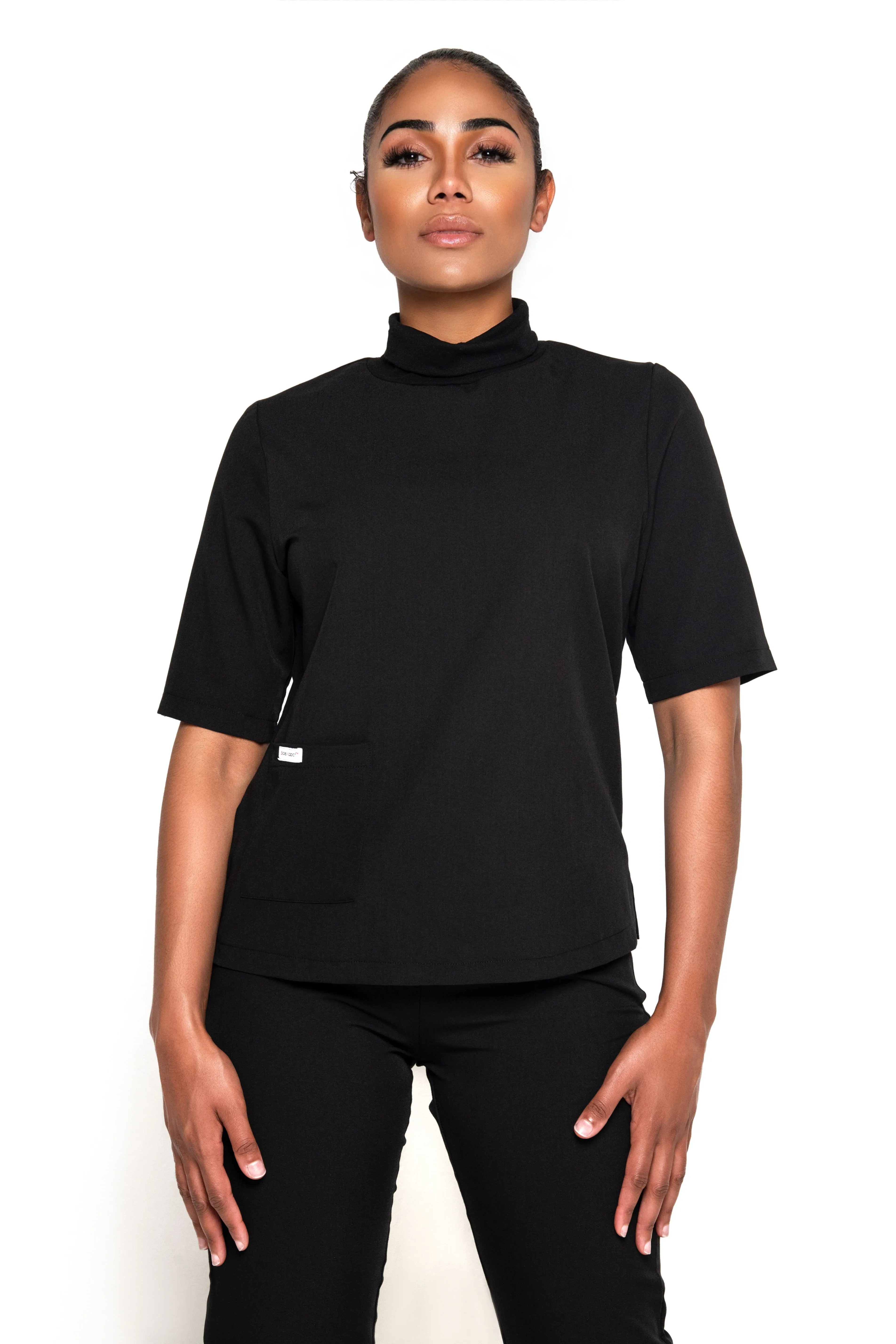 Turtleneck Scrub Top (Black)