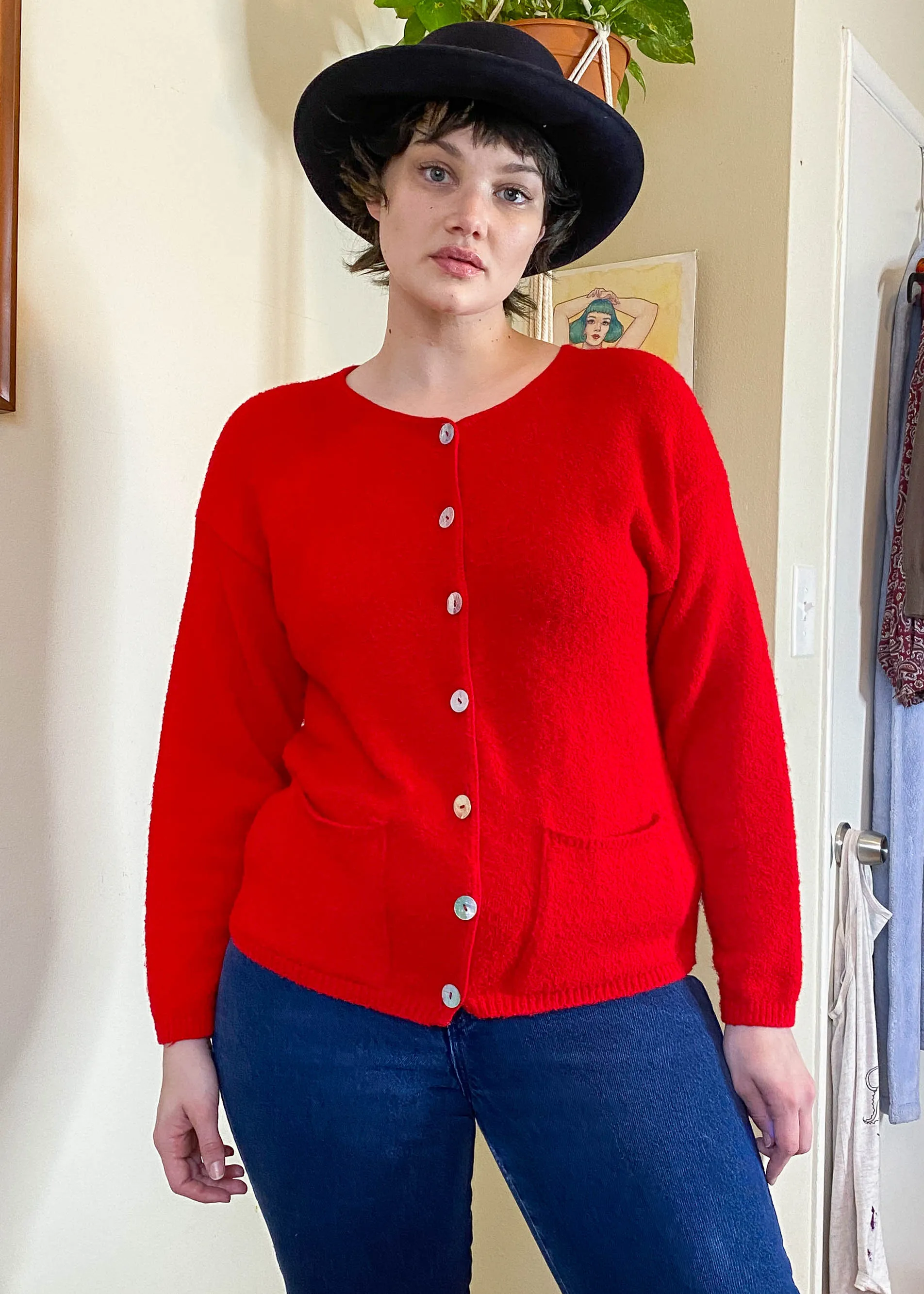 Vintage Bright Red Cardigan - L/XL