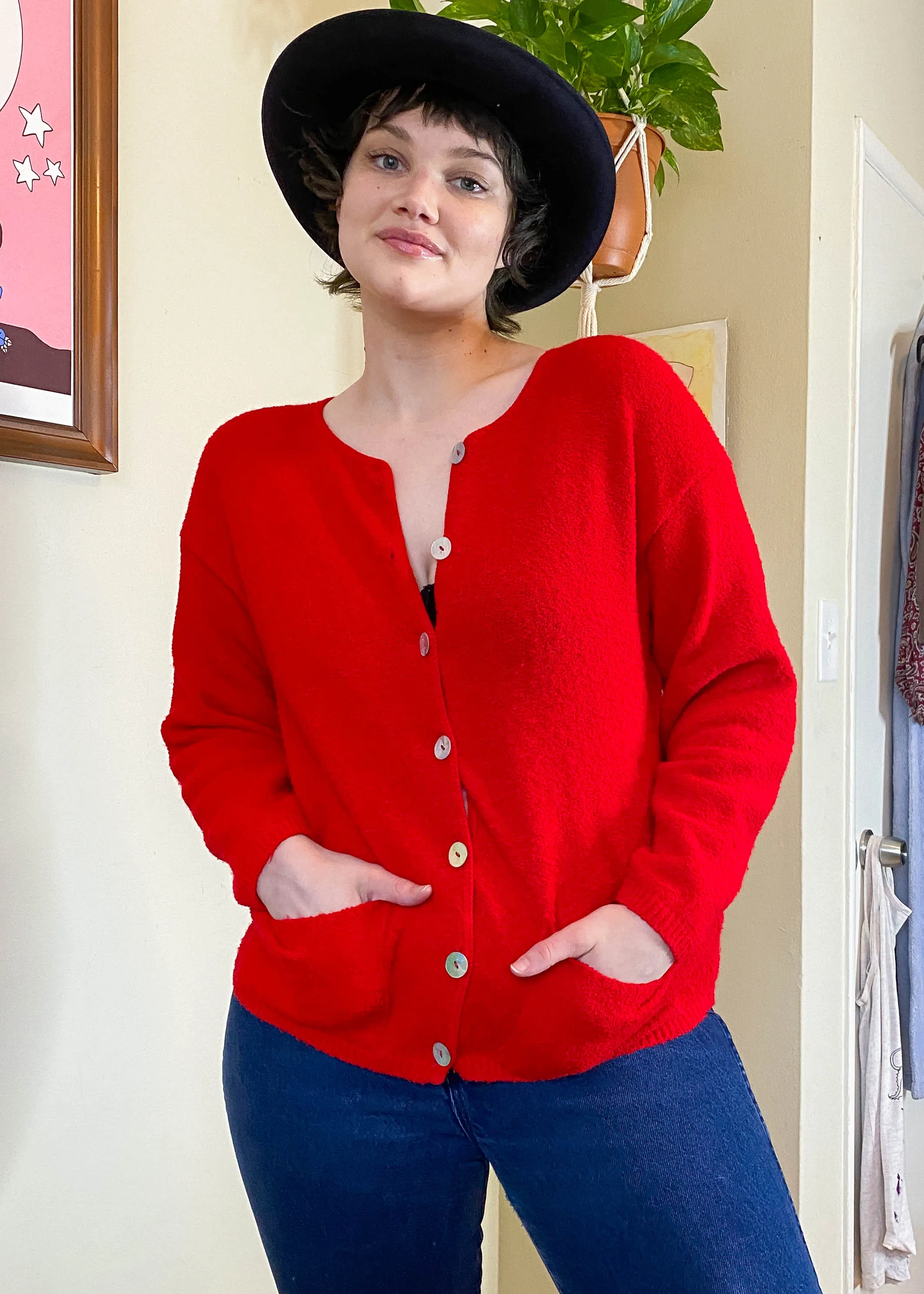 Vintage Bright Red Cardigan - L/XL