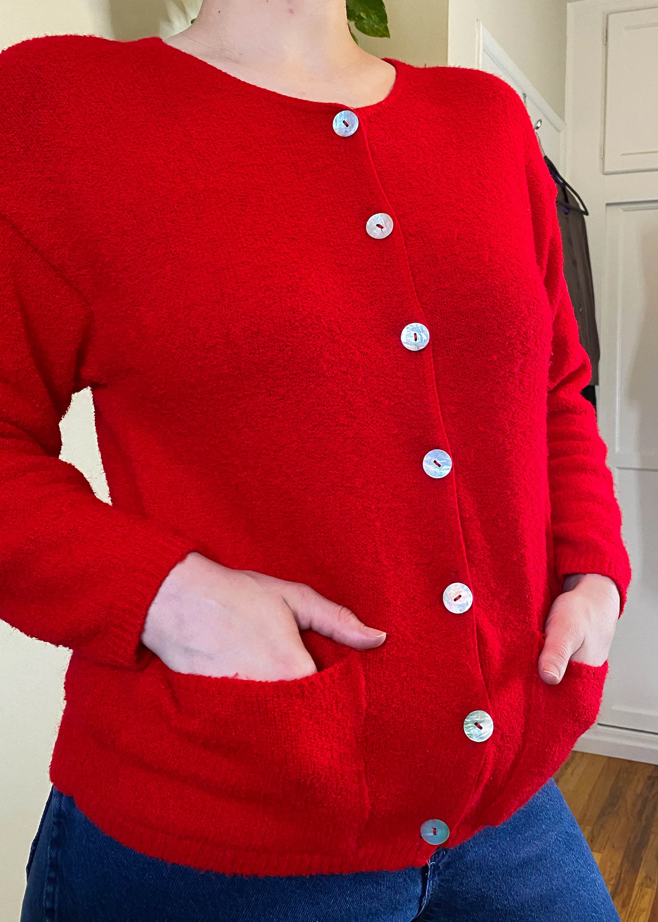 Vintage Bright Red Cardigan - L/XL