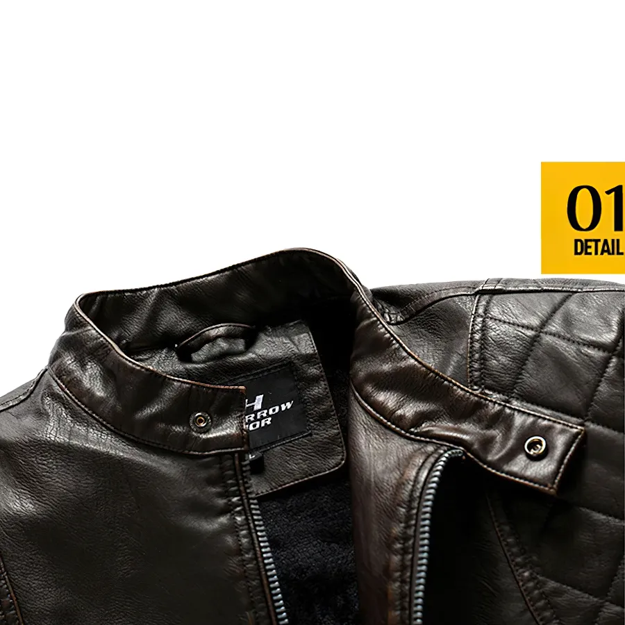 Warm PU Leather Jacket For Men / Motorcycle Jacket With Stand Collar