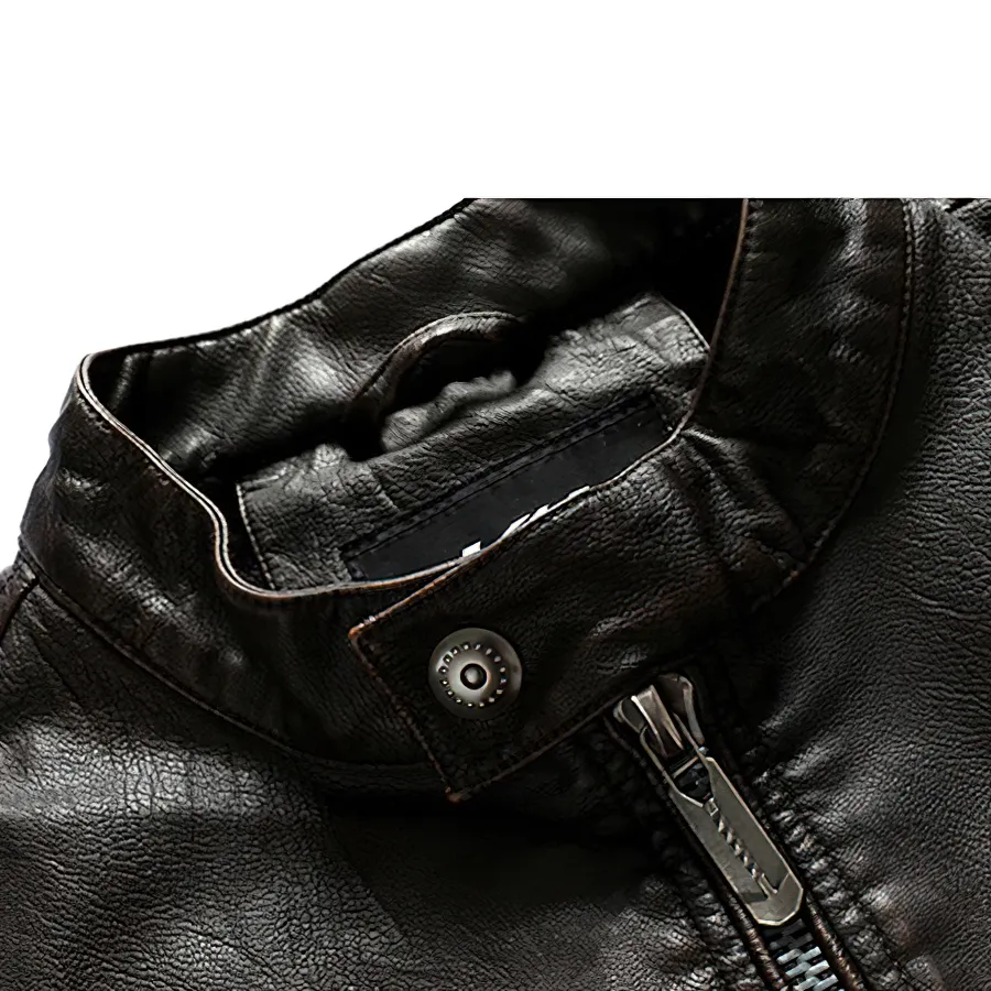 Warm PU Leather Jacket For Men / Motorcycle Jacket With Stand Collar