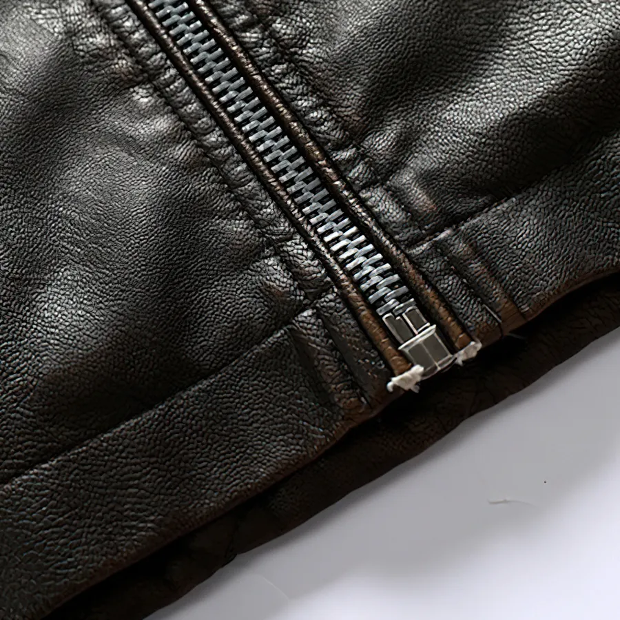Warm PU Leather Jacket For Men / Motorcycle Jacket With Stand Collar