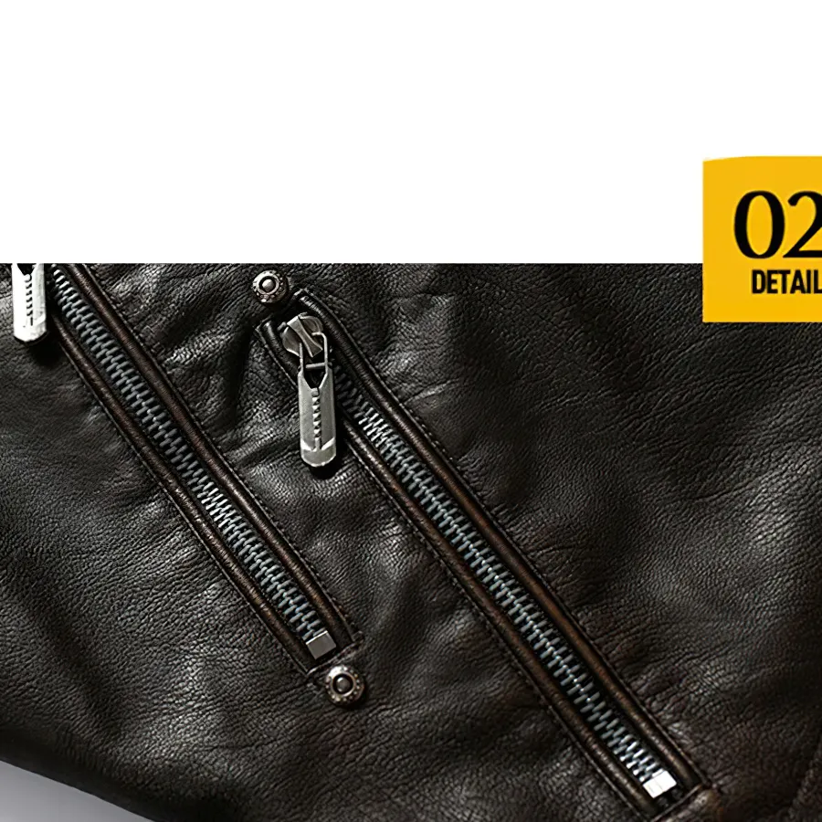 Warm PU Leather Jacket For Men / Motorcycle Jacket With Stand Collar