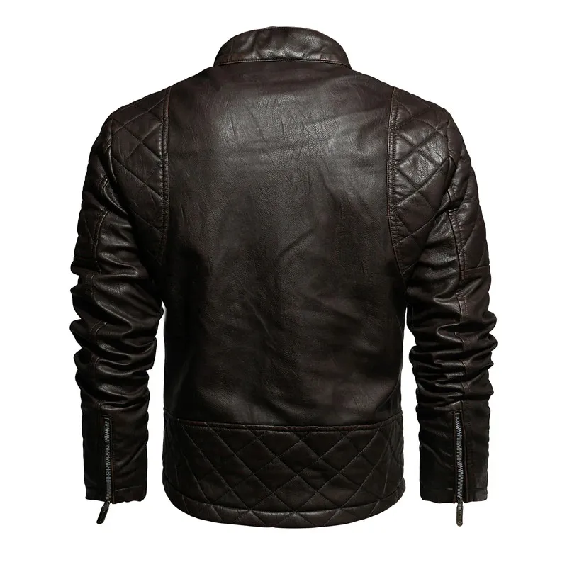 Warm PU Leather Jacket For Men / Motorcycle Jacket With Stand Collar