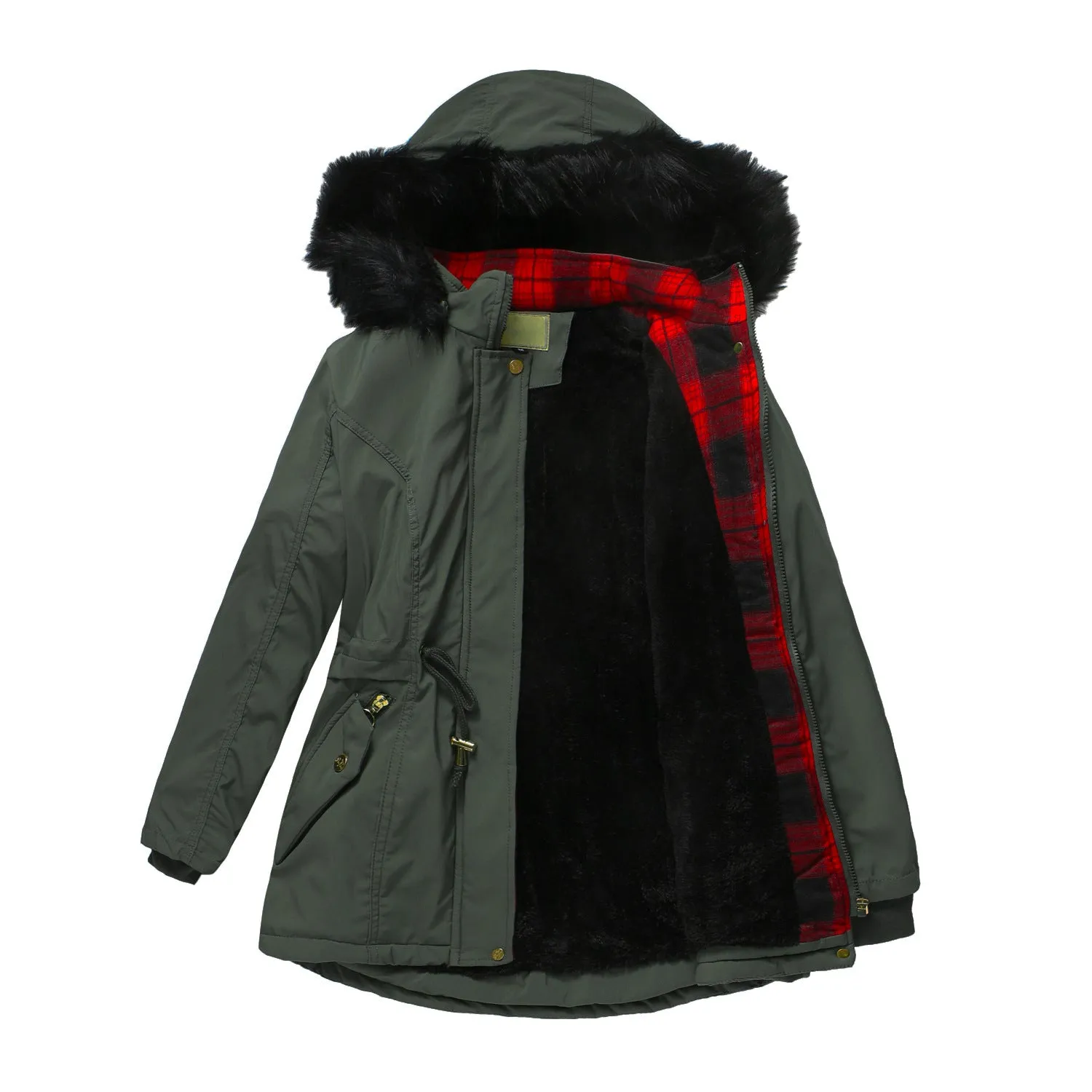 Woman's Detachable Hood Fur Collar Plus Fleece Jacket