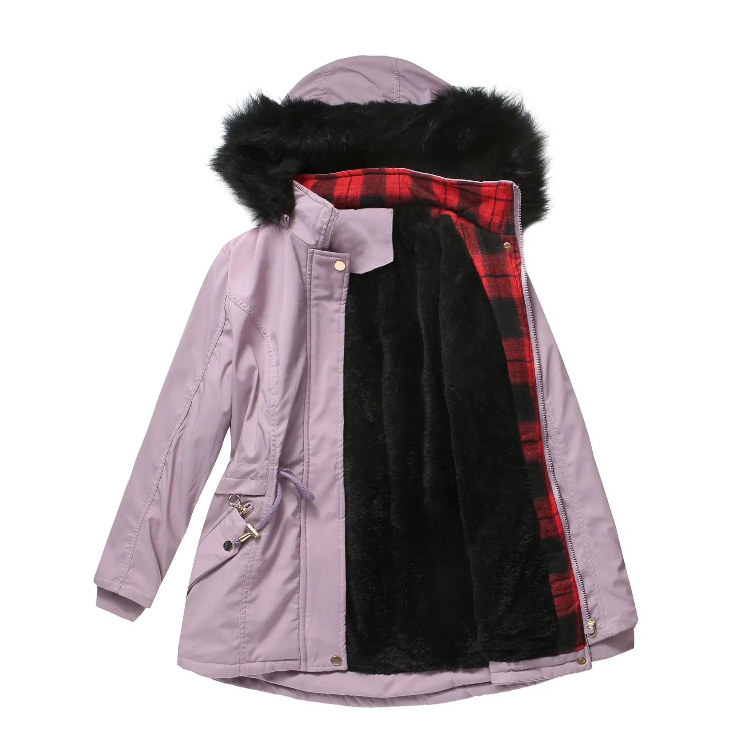 Woman's Detachable Hood Fur Collar Plus Fleece Jacket